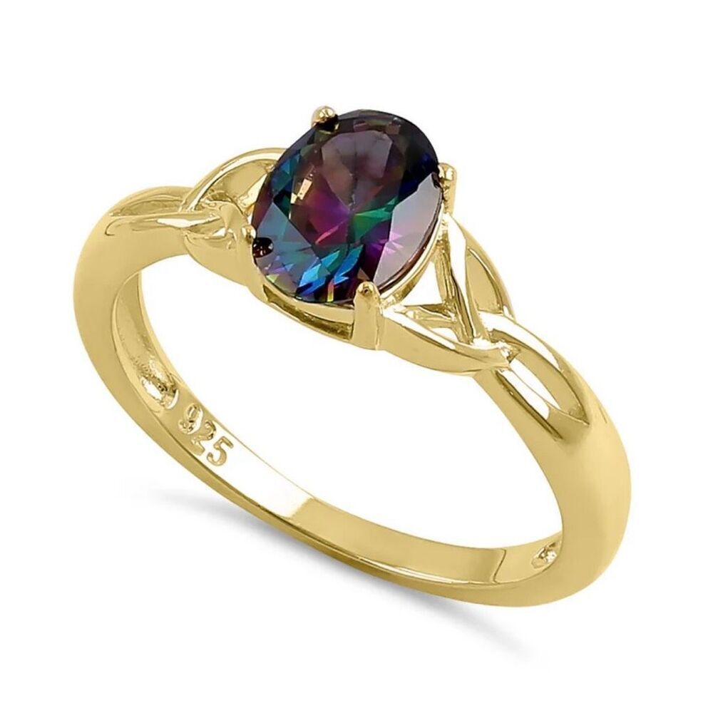 Charmed Oval Rainbow Mystic Topaz Gold Vermeil Ring